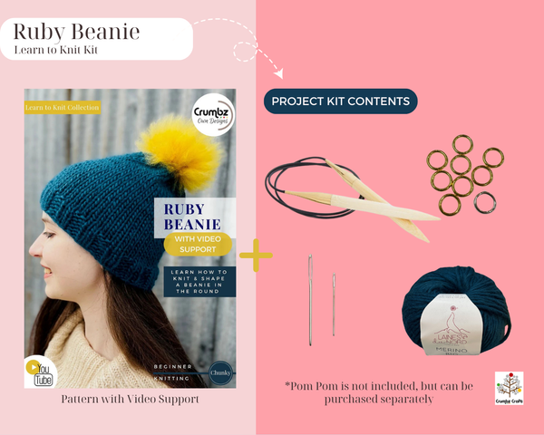 Learn to Knit Kit | Ruby Beanie in the Round