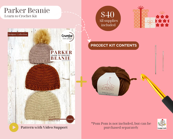 Learn to Crochet Kit | Parker Beanie with Video Support