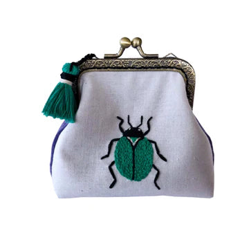 Embroidery Purse Kit - Green Beetle