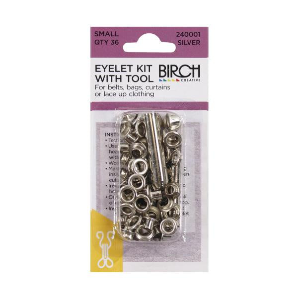 Eyelet Kit with Tool Small Silver Qty 36 240001