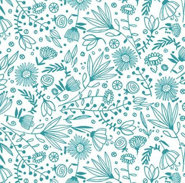It’s Raining Cats and Dogs Whisp Flowers Teal 3780