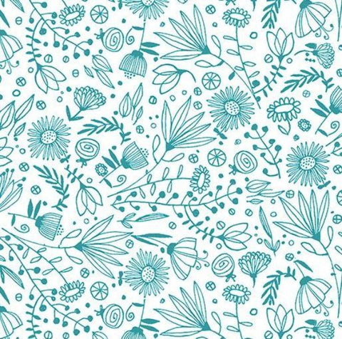 It’s Raining Cats and Dogs Whisp Flowers Teal 3780