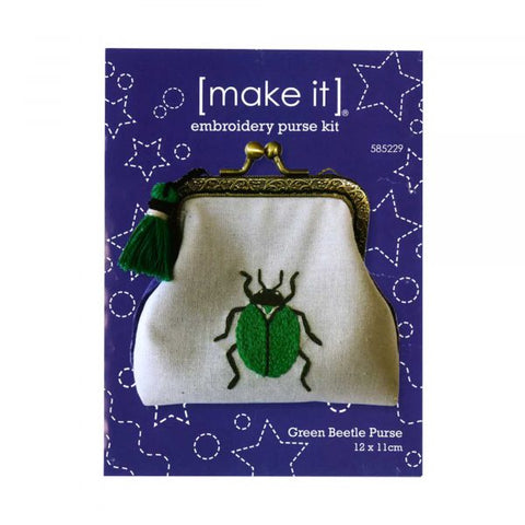 Embroidery Purse Kit - Green Beetle